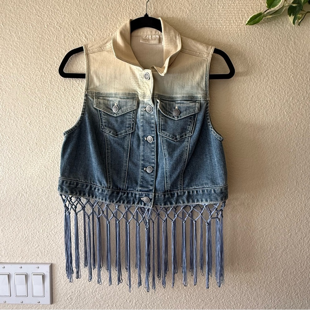 Chico's Fringe Ombre Denim Vest - Size 0/US 4